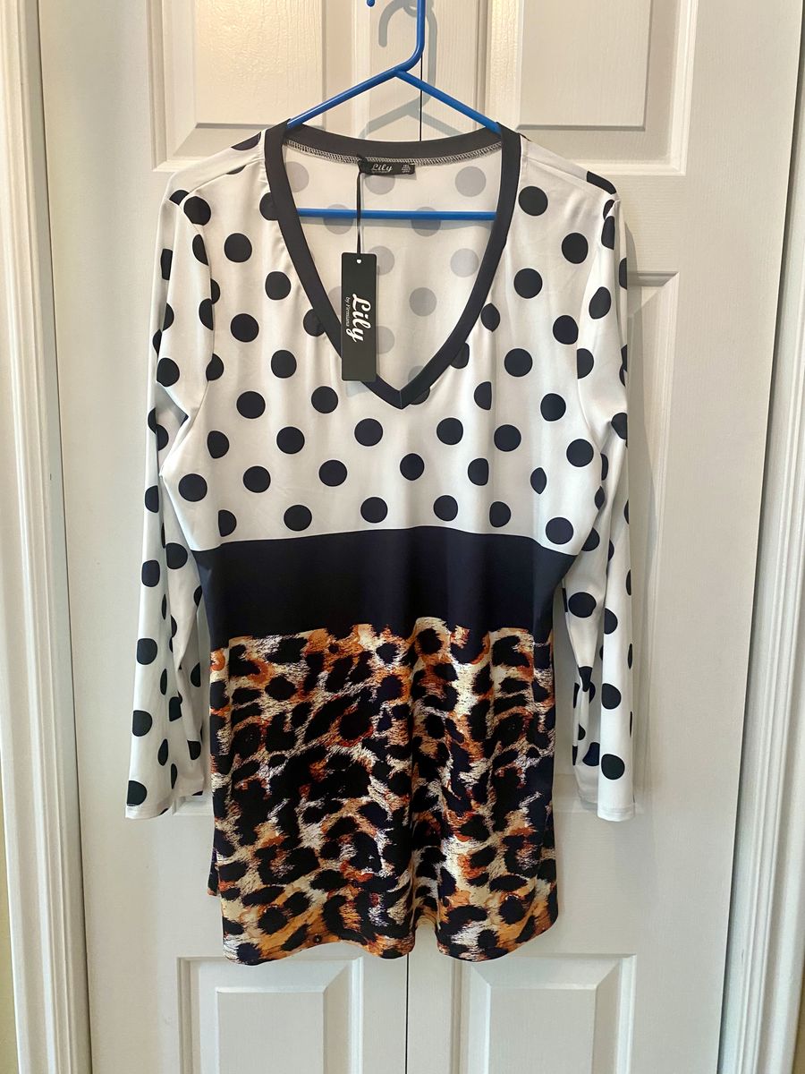 NEW - Multi Pattern Lily Tunic - Blk/White Polka Dot - Black - Leopard And Flowy - SIZE 1X