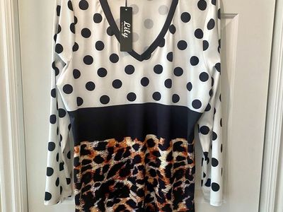 NEW - Multi Pattern Lily Tunic - Blk/White Polka Dot - Black - Leopard And Flowy - SIZE 1X
