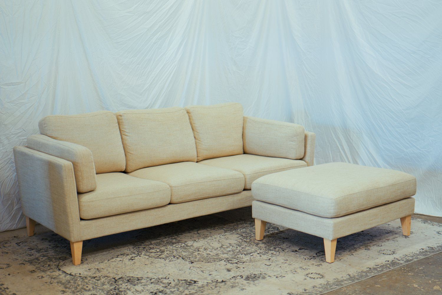 Cream / Beige Sofa with Matching Ottoman