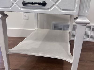Vintage White End Table with Drawer & Casters - Small Accent Furniture Side Table