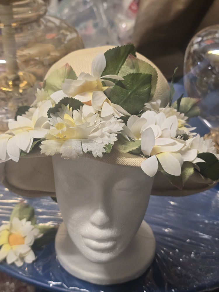 Vintage Christian Dior Chapeaux Fabric Floral Derby Hat - Paris-New York - No Imperfections