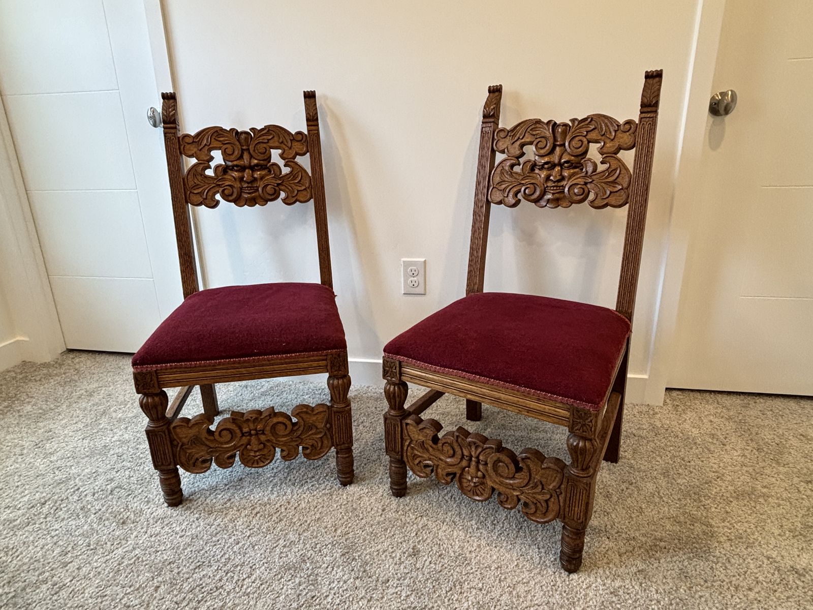 Carved Wooden Filigree Dining Chairs (Set of 2)