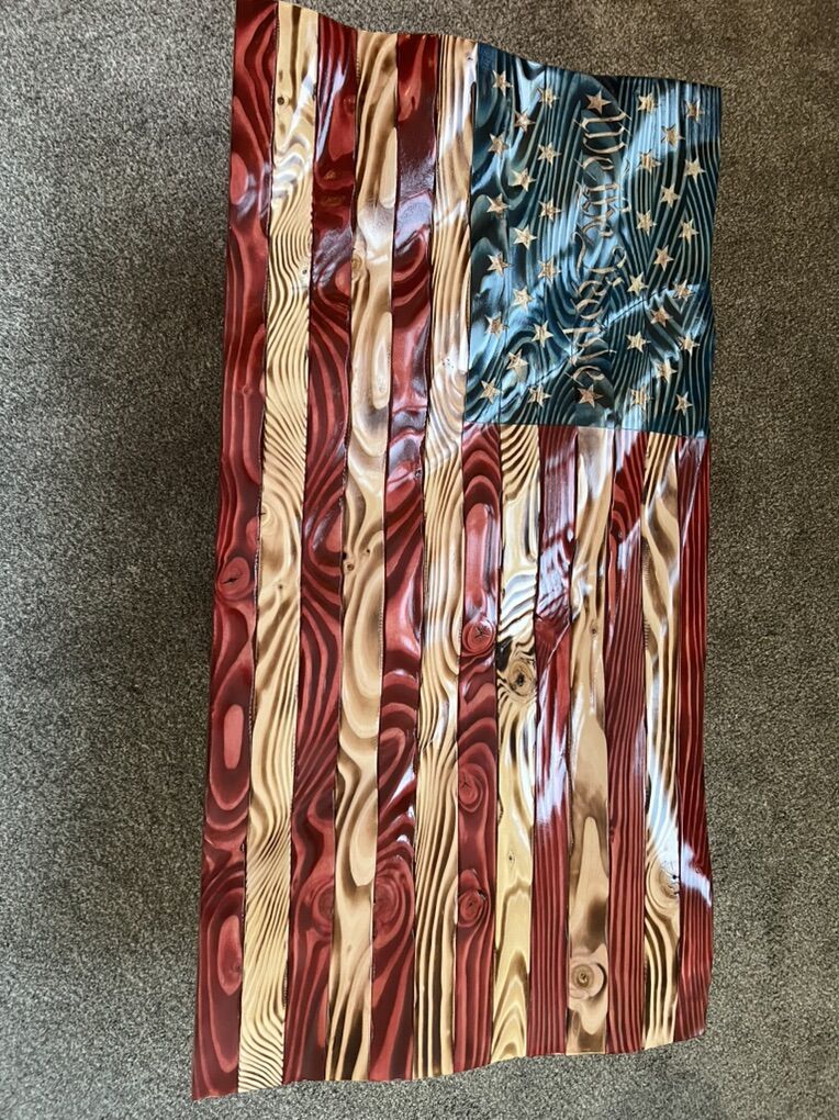 Rustic Hand Carved Wood American Flags