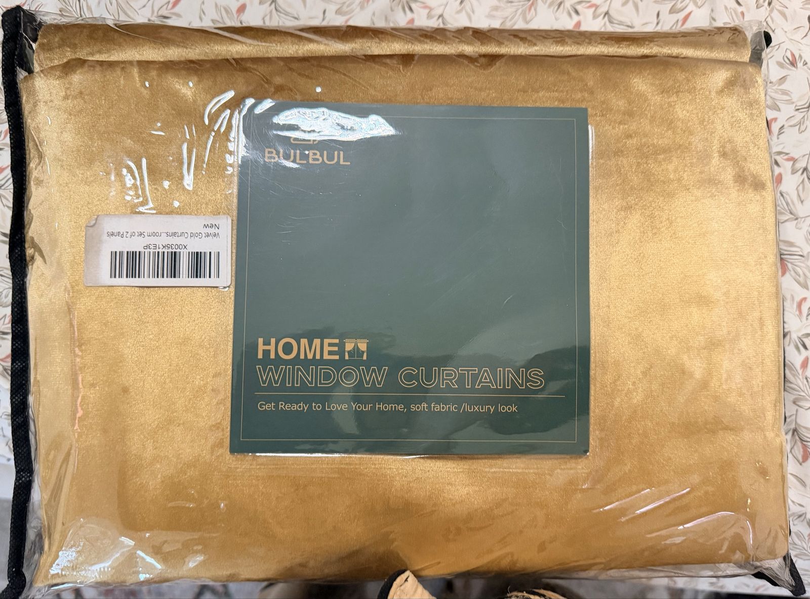 New. 2 Blackout Velvet Window Curtains Gold 96 inch Long