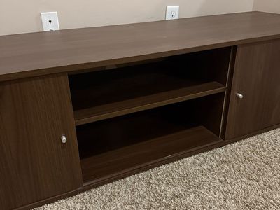 Dark Wood TV Stand & Vertical Shelf Set - Entertainment Center Storage Solution