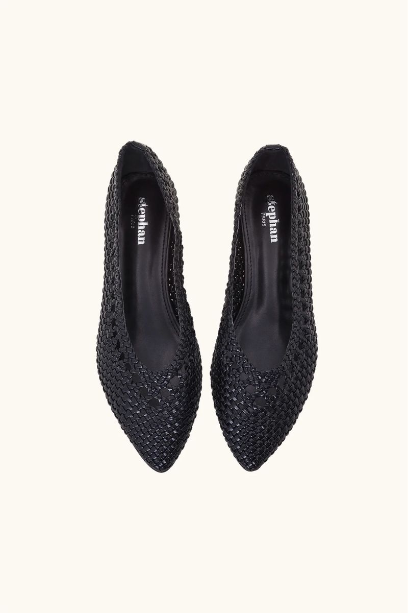 Stephan Paris Women's Black Woven Pointed Toe Flats - Size 7.5, New with Box