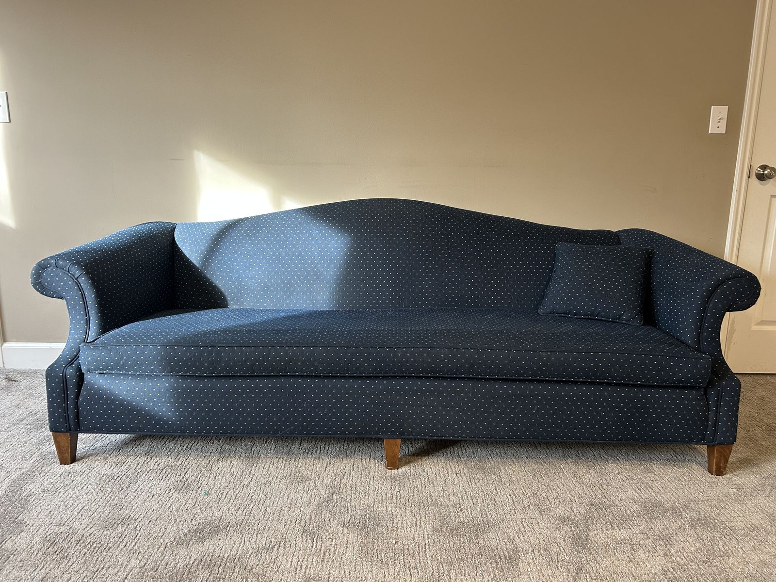 Classic Navy Camelback Sofa - Excellent Condition