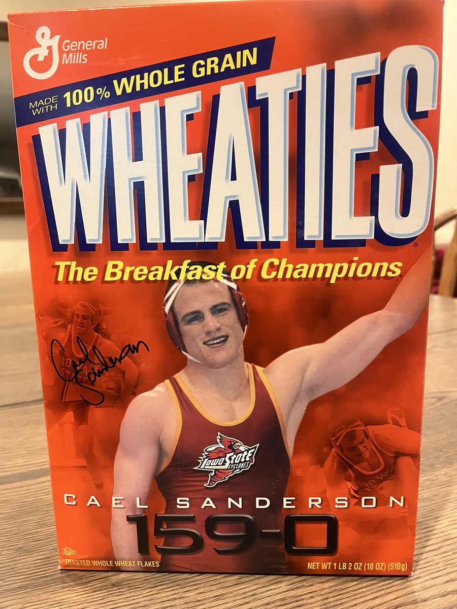 Signed Cael Sanderson Wheaties  box