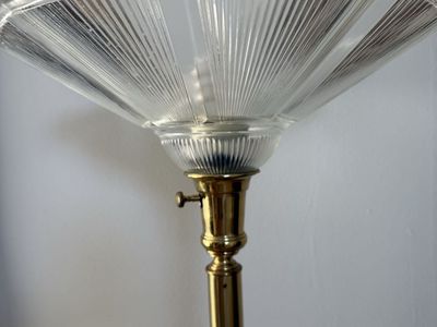Vintage Brass Floor Lamp with Frosted Glass Uplight Shade - Classic Design