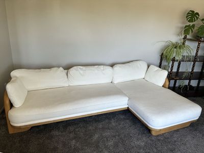 Anthropologie Mica solid wood linen white sofa
