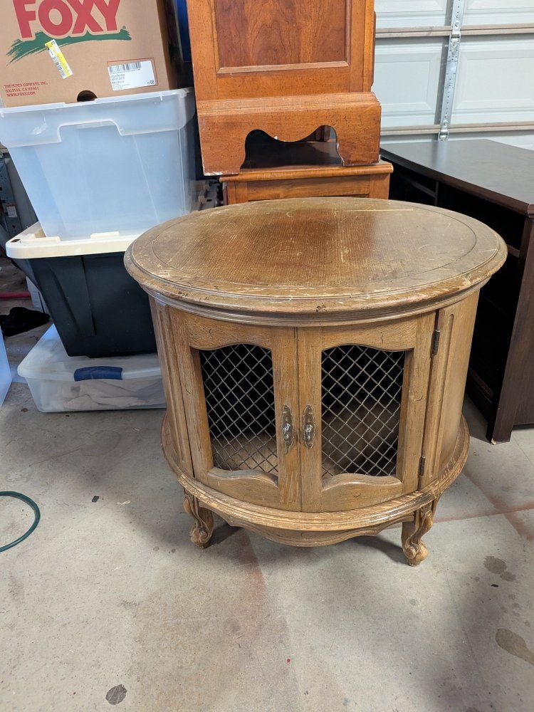 Vintage Round Wood Cabinet End TableCharming round