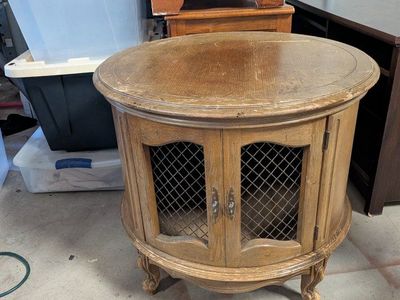 Vintage Round Wood Cabinet End TableCharming round