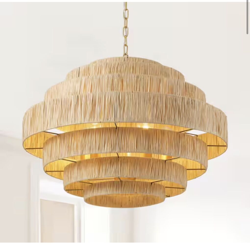 Hand-Woven Rattan Wicker Chandelier