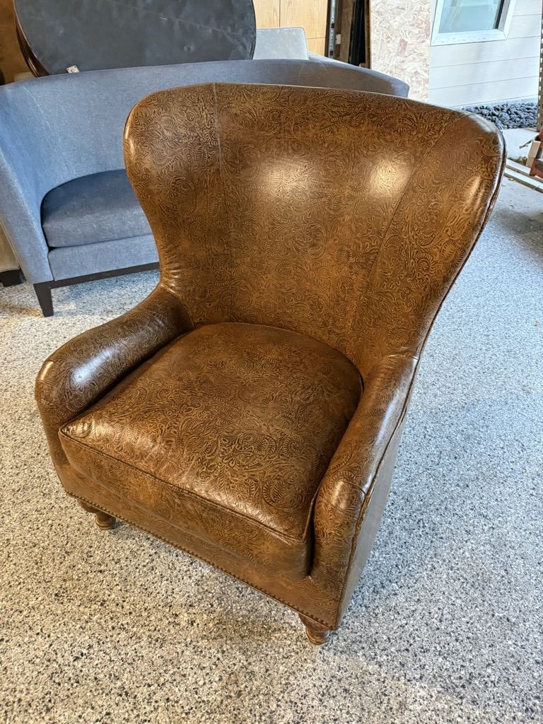 Designer Leather Armchair with Stamped Pattern (Paul Robert)