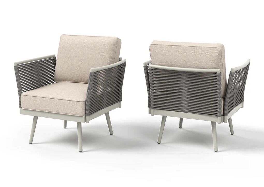 Phi Villa Patio Modern Metal and Rope Rattan 2 Pc