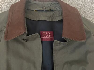 Jos A Bank Mens Leather Collar Trench Over Coat