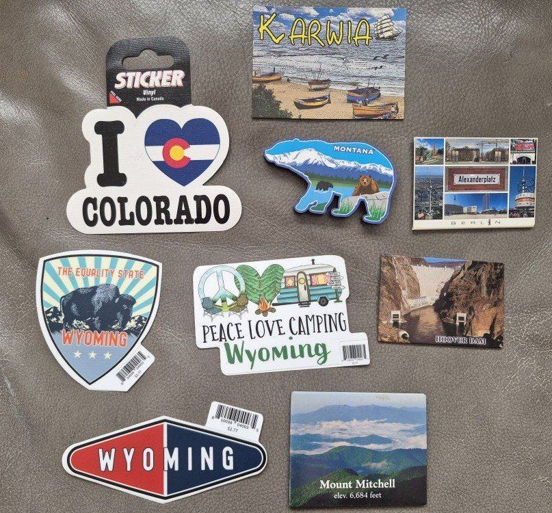 Souvenir Magnets & Stickers - Wyoming, Colorado, Montana, Berlin, Karkia