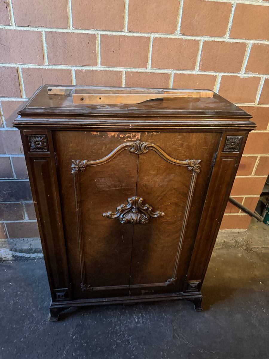 Vintage Wooden Cabinet - Distressed Dark Wood Storage