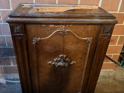 Vintage Wooden Cabinet - Distressed Dark Wood Storage