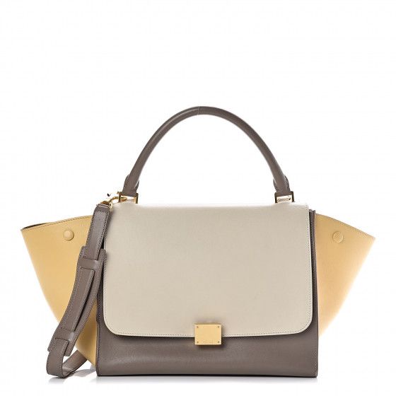 Designers Celine Smooth Calfskin Medium Tri-Color Trapeze in Butter color