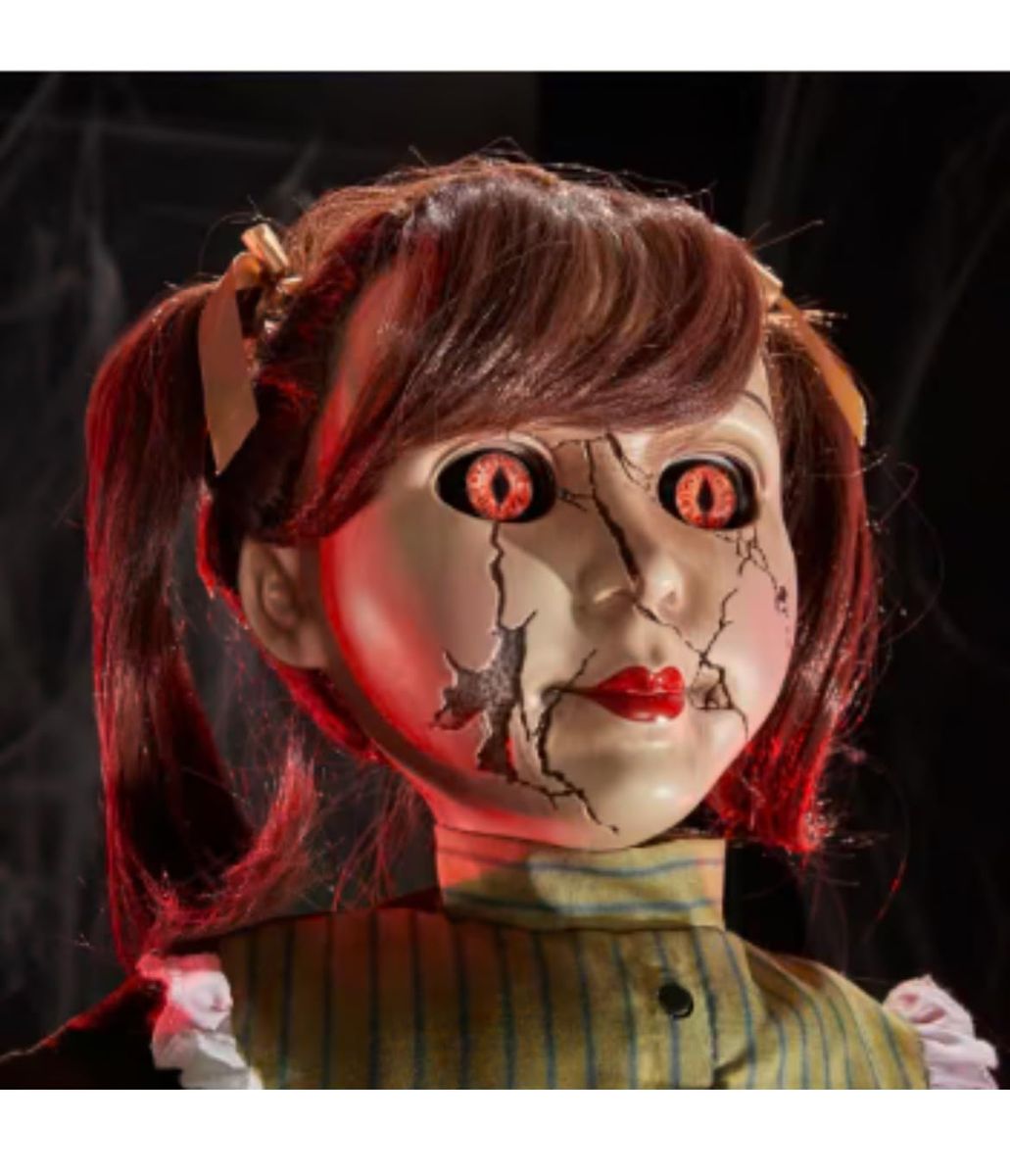 Halloween Creepy Possessed Penny Doll Bear Animatronic Gravestone Cemetery Statue Collectible Yard Home Decor Decoration Prop