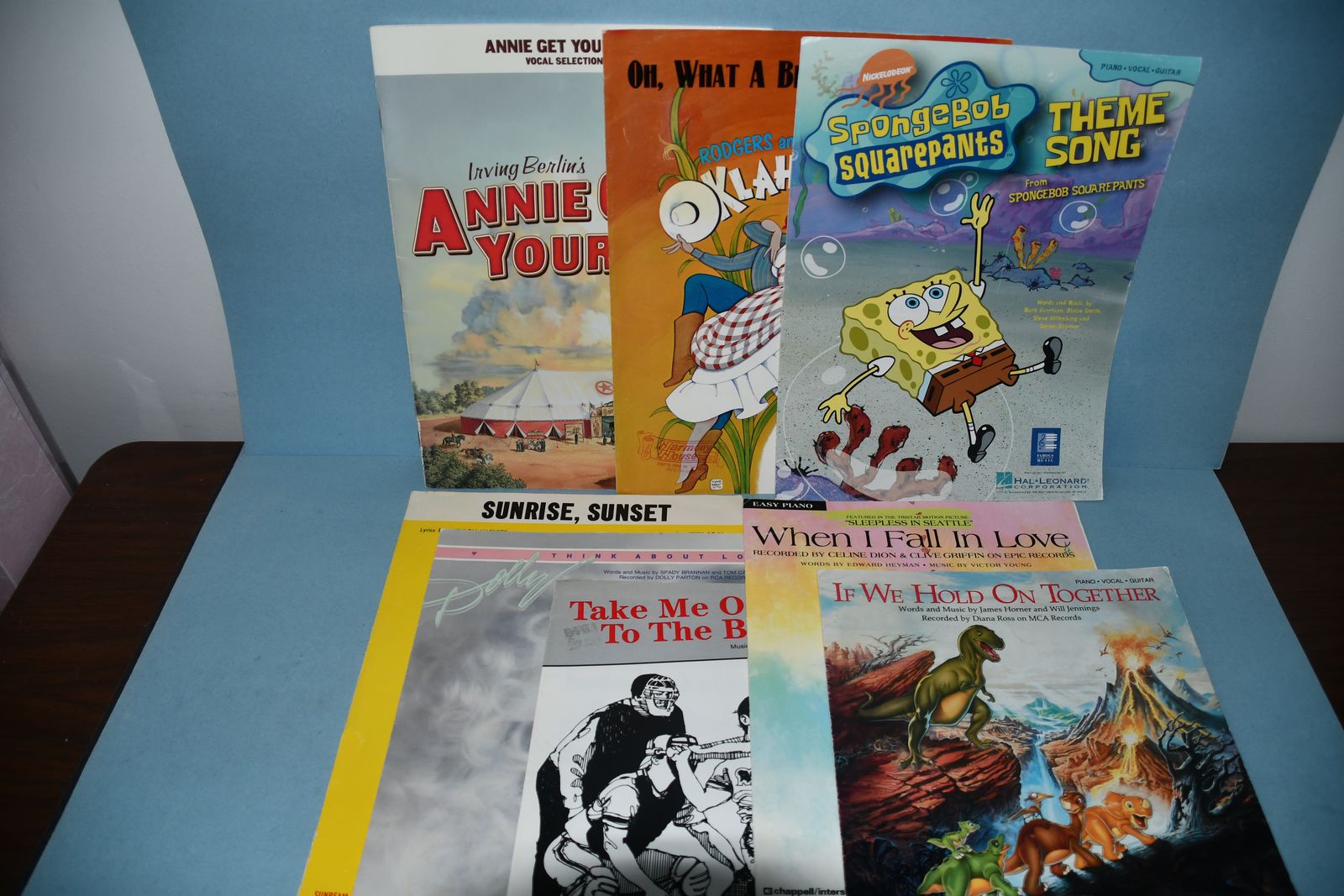 8 VINTAGE SHEET MUSIC ~ PIANO ~ DOLLY, SPONGBOB, HOLD ON, FALL IN LOVE, OKLAHOMA, FIDDLER, BALL GAME, ANNIE GET...