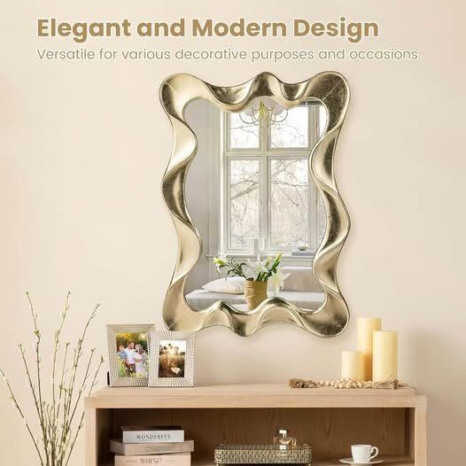 Glitzhome 25x34Gold Wavy Wall Mirror