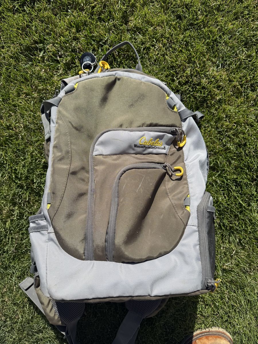 Cabela's Bass Pro Shops Day Pack Hiking Backpack - Olive/Gray with Yellow Accents
