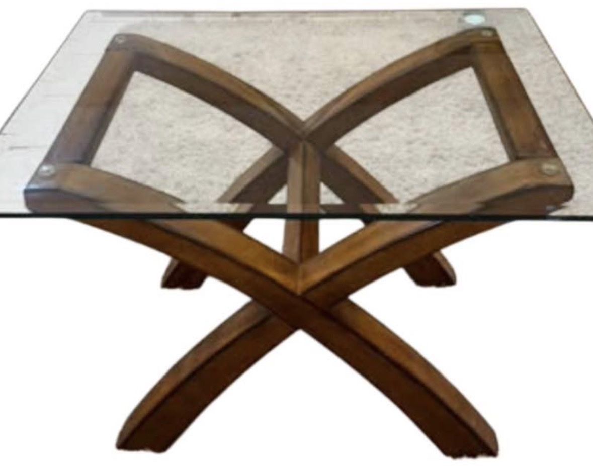 Glass Top Coffee Table with Wooden X-Base