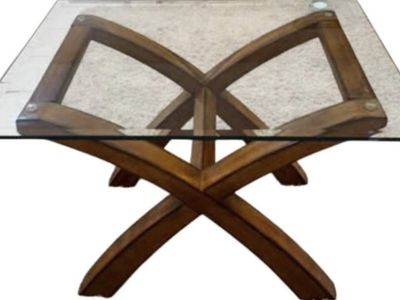 Glass Top Coffee Table with Wooden X-Base