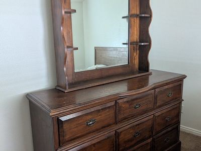 Beautiful, vintage large solid wood, 9-drawer dresser with mirror