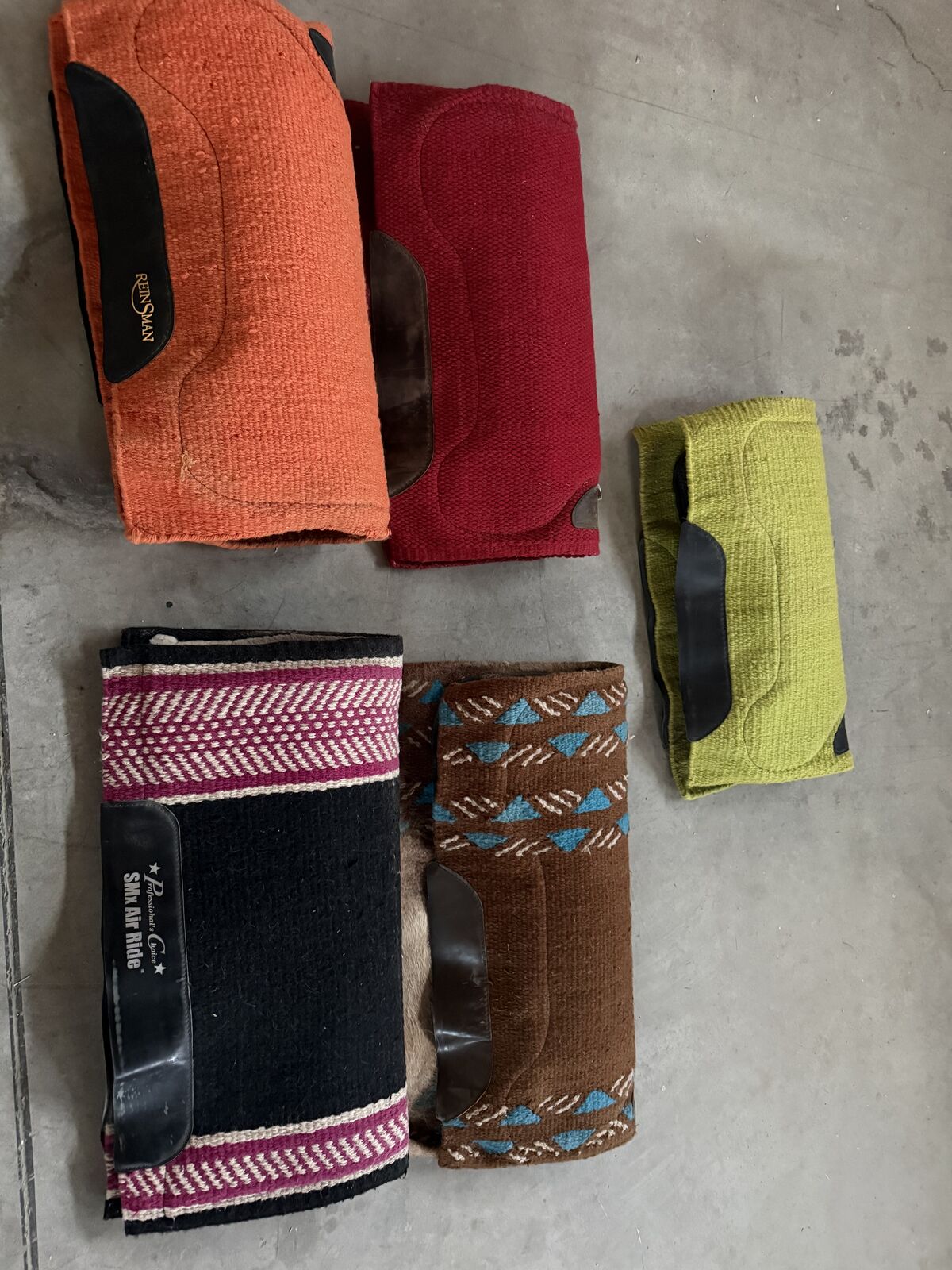 5 Saddle Blankets Set/Bundle Green, Red, Orange, Pink and Brown