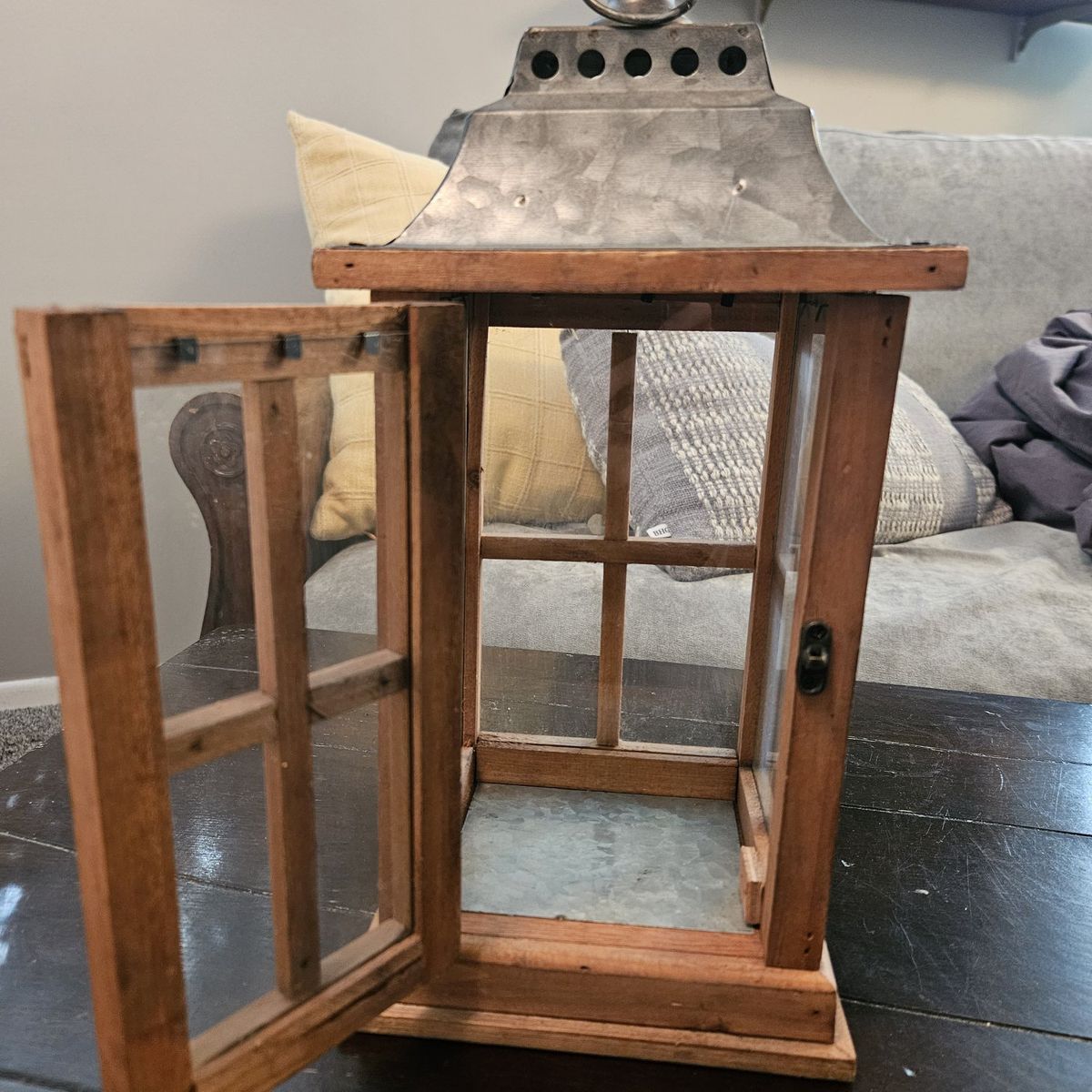 Wood/metal lantern for indoor/outdoor