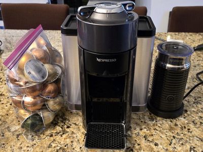 DeLonghi Nespresso ENV135GY VertuoPlus Coffee Maker with Aeroccino3 Milk Frother & Pods -$200 OBO