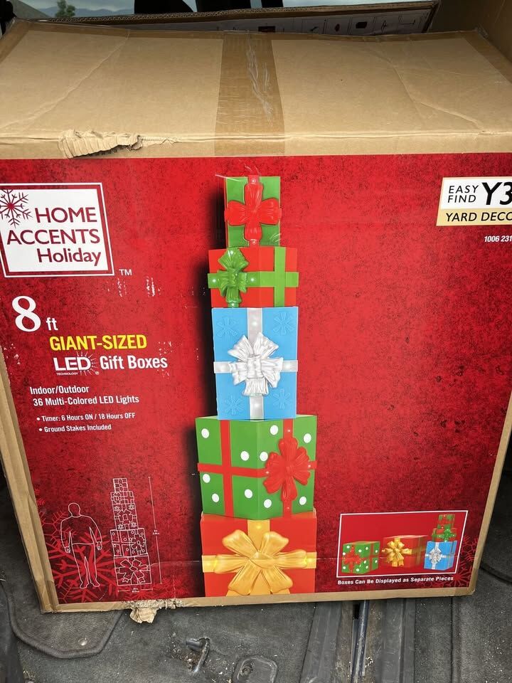 home depot giant sized LED stacking presents yard display