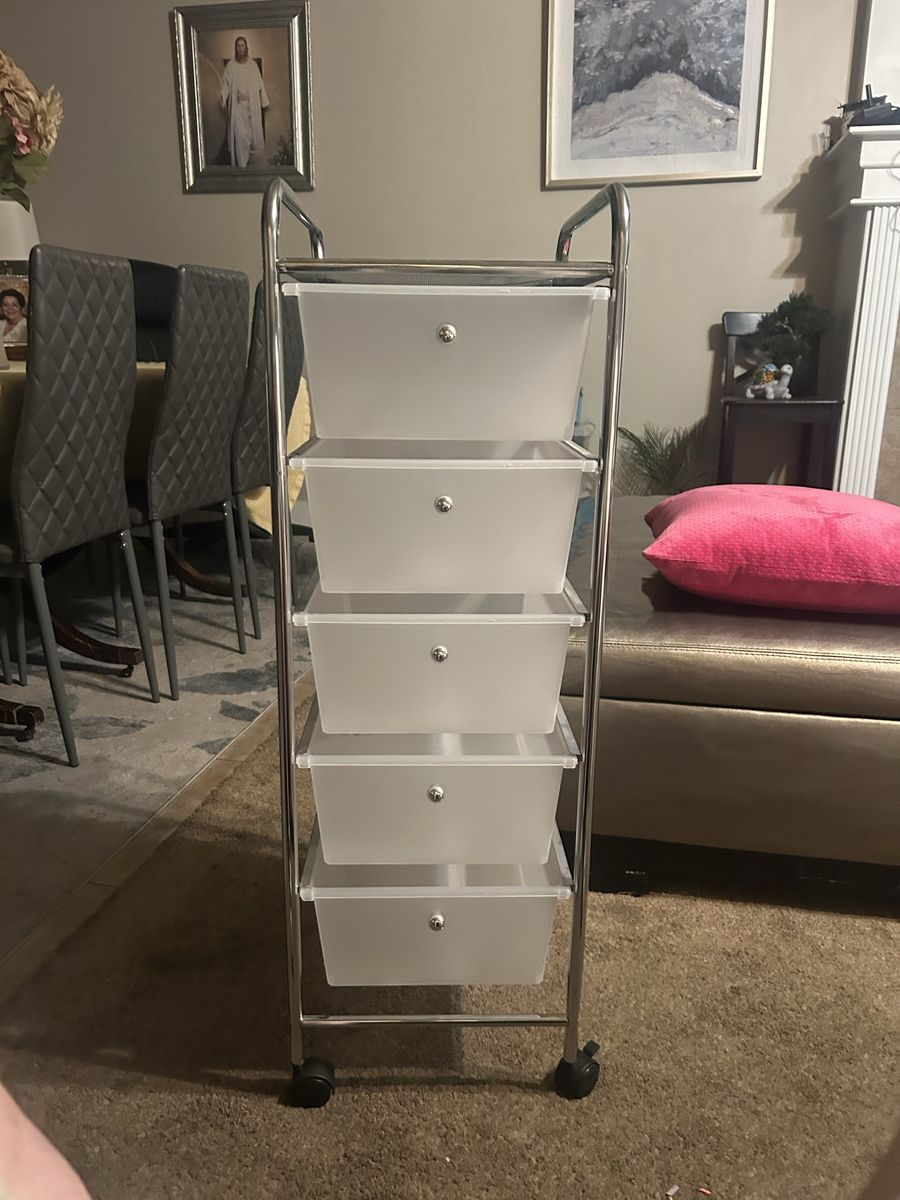 Chrome 5-Drawer Storage Cart with Translucent Drawers and Wheels - Versatile Organization