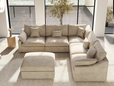 Magic Home Modular L-Shaped Sectional Sofa with Ottoman - Removable, Washable Covers