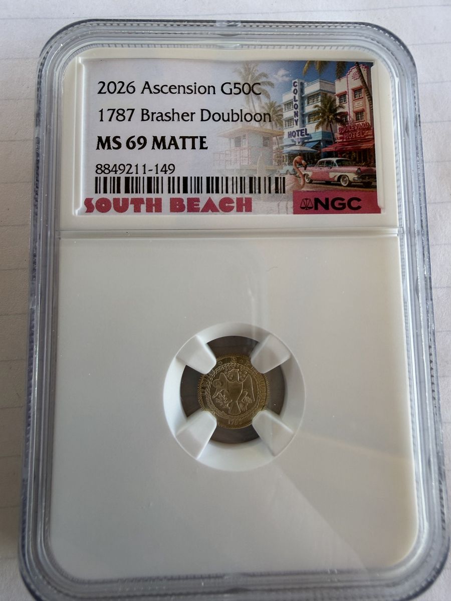 2026 Ascension G50C 1787 Brasher Doubloon MS 69 Matte NGC South Beach Edition