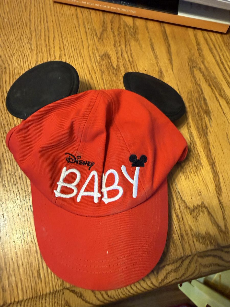 Disney Baby Red Mickey Mouse Ears Baseball Cap Hat 49cm Infant 100% Cotton