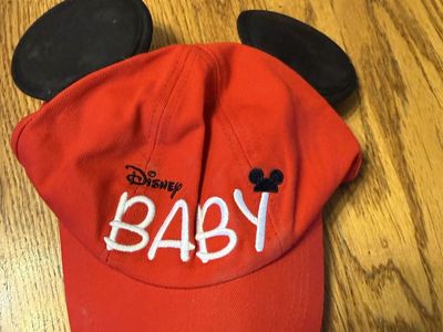 Disney Baby Red Mickey Mouse Ears Baseball Cap Hat 49cm Infant 100% Cotton