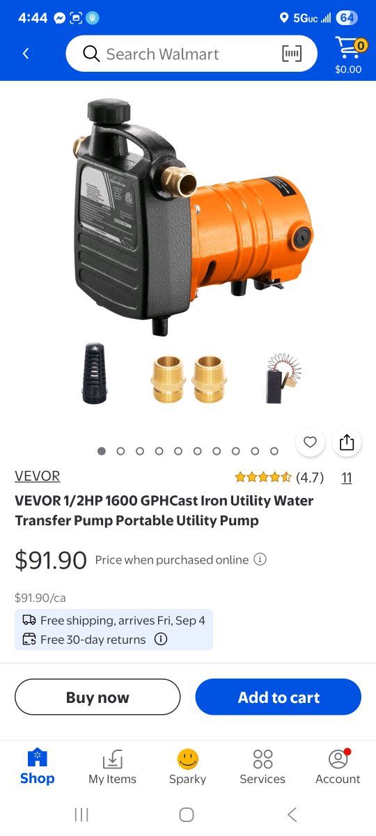 NEW- Vevor Portable Utility Water Transfer Pump