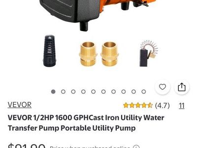 NEW- Vevor Portable Utility Water Transfer Pump