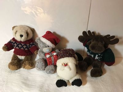 9 Plush Christmas Stuffed Animals and Santa,