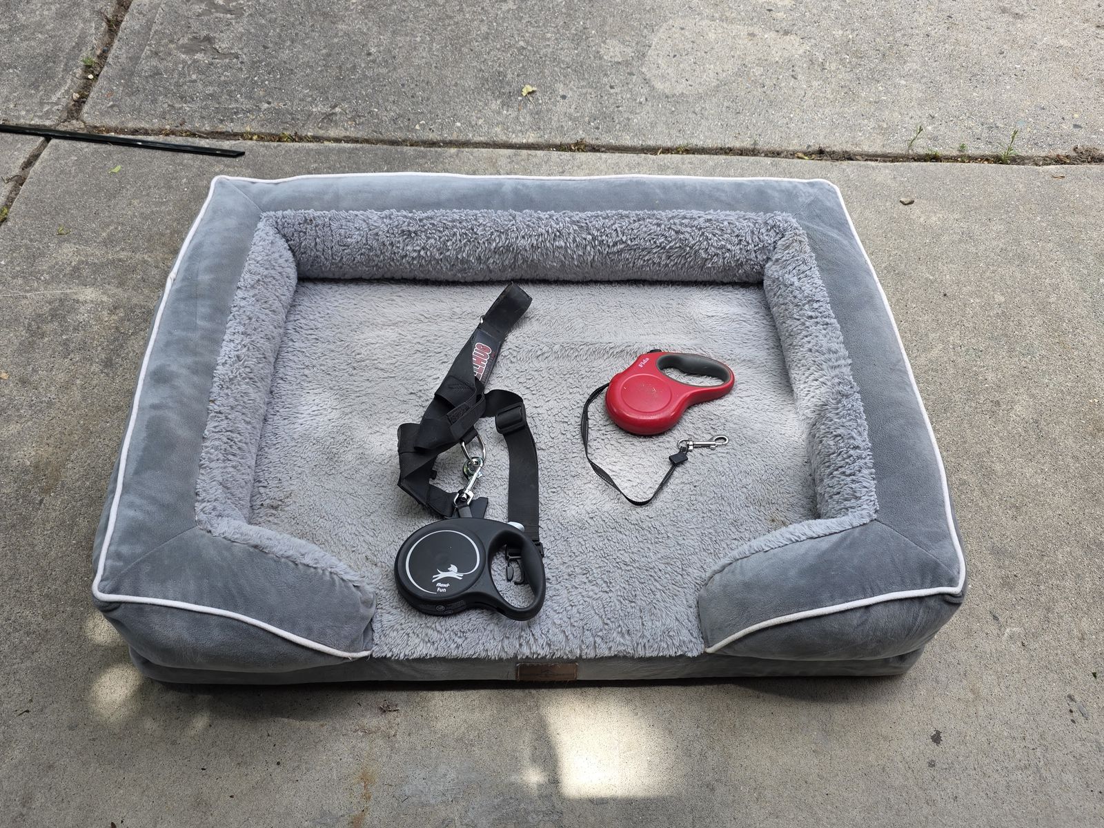 Dog Bed and retractable leashes and harness $20 for all