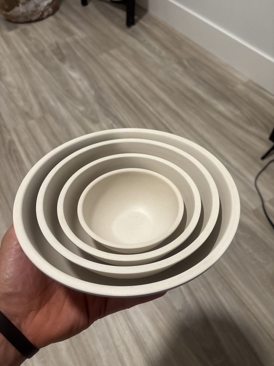 Set of 4 Nesting Ceramic Bowls - Cream White, Various Sizes, Kitchen Dining Serving Prep