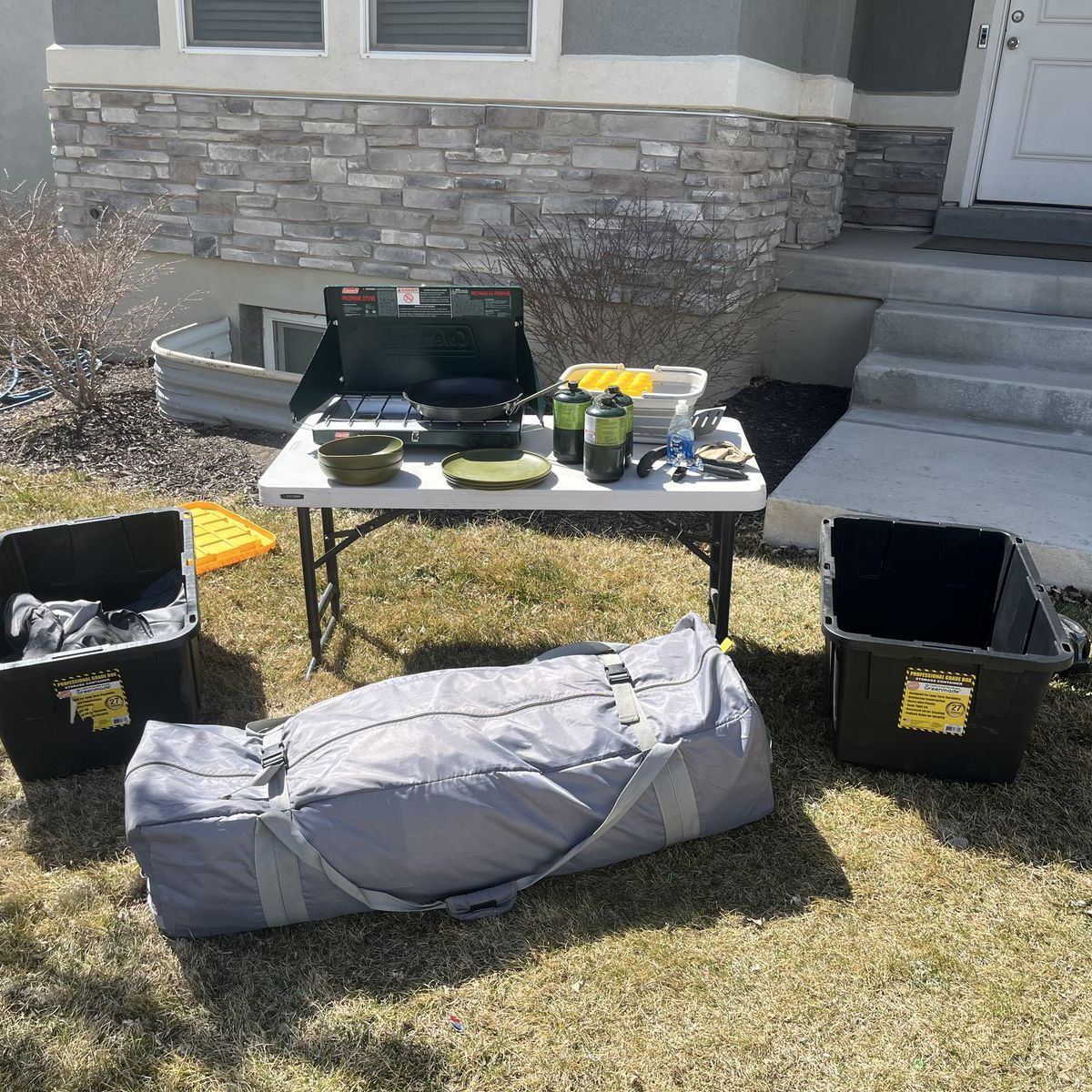 Full Camping Set Up Tent  Chair Table Sleeping Bag