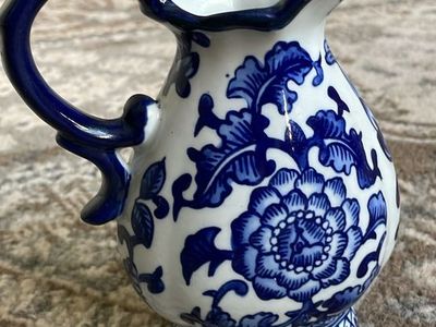 Vintage The Bombay Company Blue and White Chinoiserie Floral Pitcher Jug delft