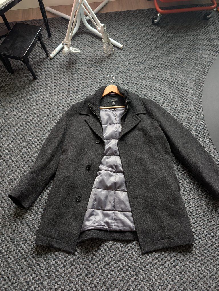 Pronto Uomo Men's Charcoal Gray Wool Blend Top Coat Size S with Quilted Lining
