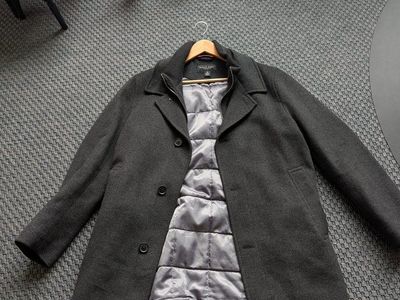 Pronto Uomo Men's Charcoal Gray Wool Blend Top Coat Size S with Quilted Lining