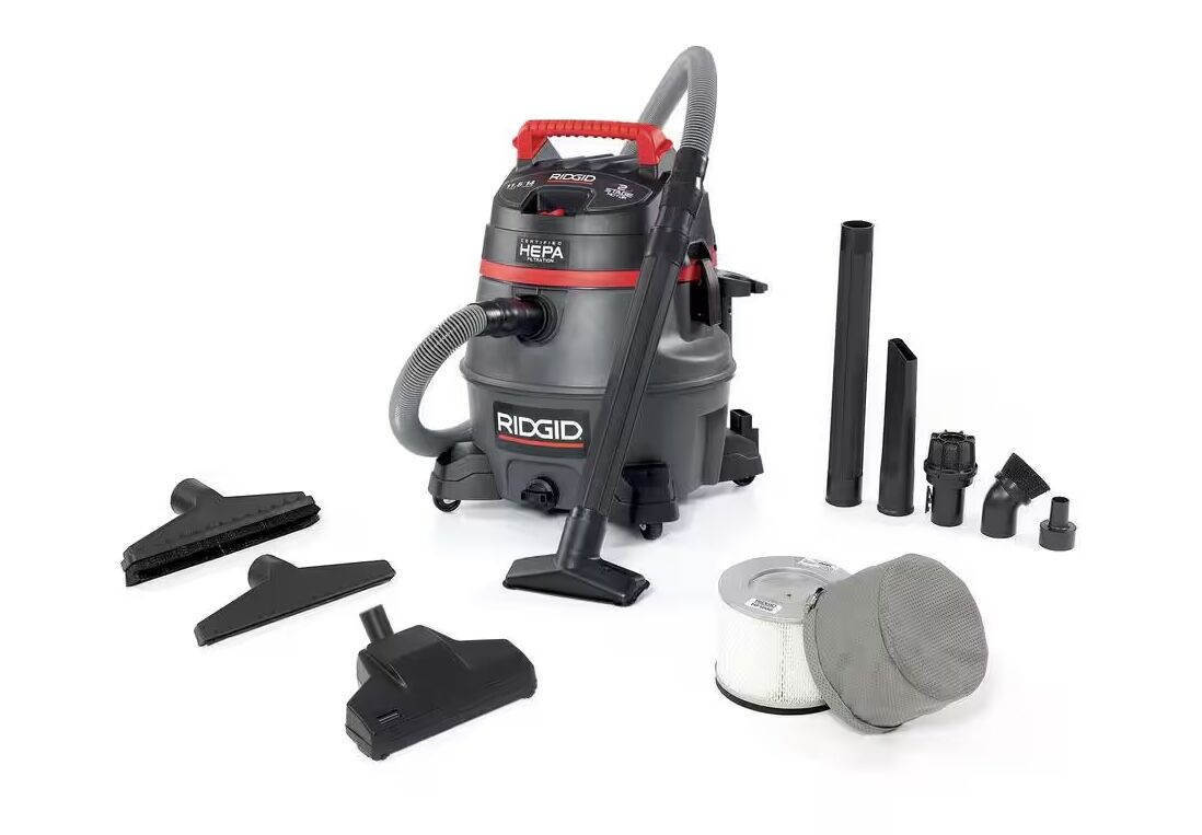 RIDGID 14 Gal. HEPA Commercial Shop Vacuum Wet Dry Vac with Filter, Dust Bag, Professional Hose and Accessories RV2400HF